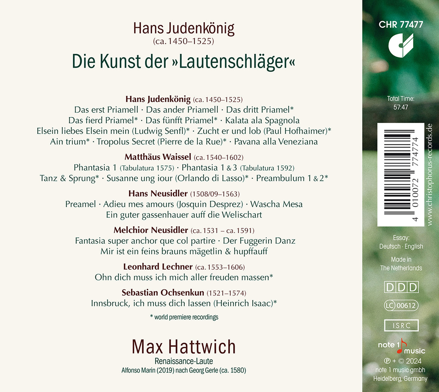 Hans Judenkönig: The Art of Lute / Boudevin, Wieners, Hattwich