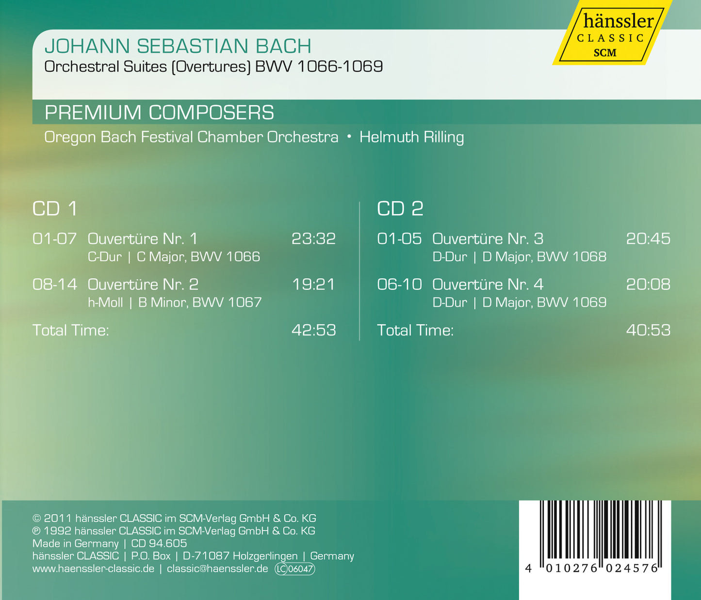 Bach: Orchestral Suites (Suites) BWV 1066-1069 / Oregon Bach Festival Chamber Orchestra