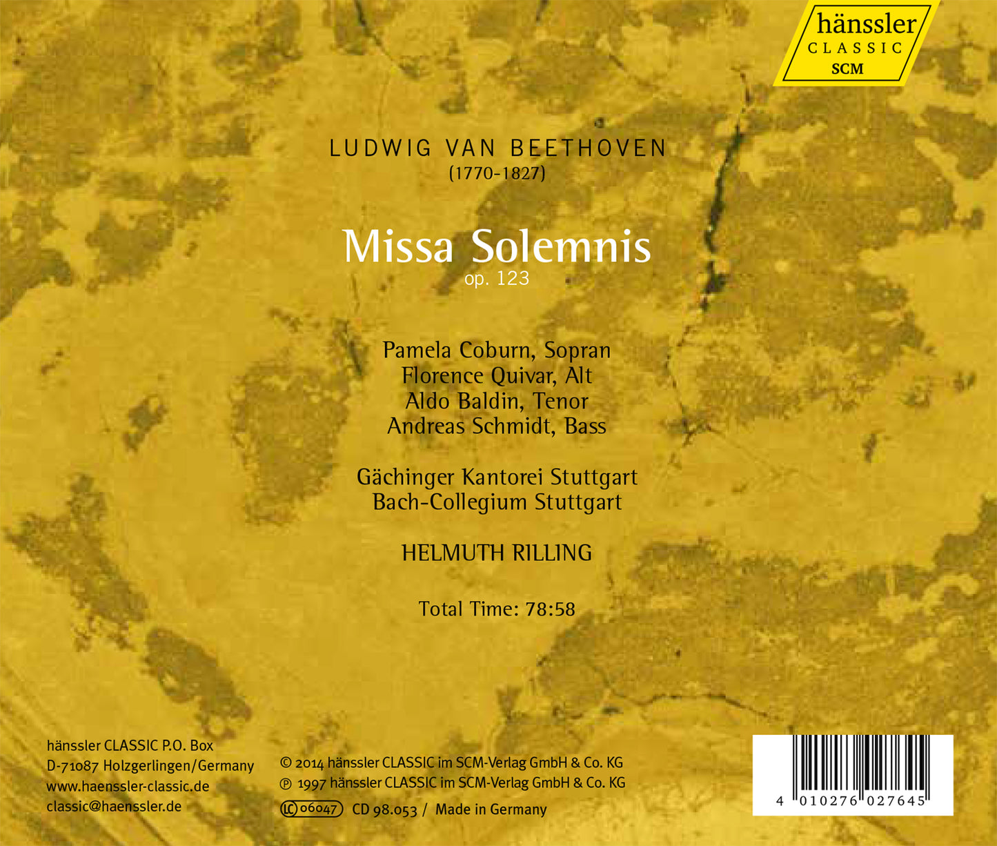 Beethoven: Missa Solemnis / Rilling, Bach-Collegium Stuttgart