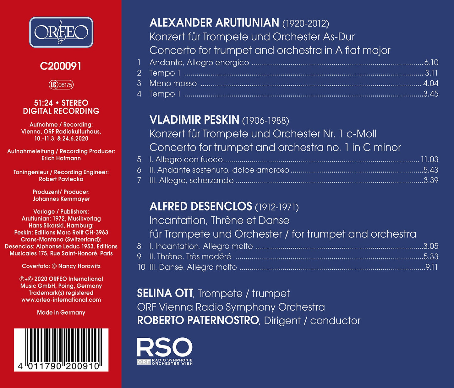 Arutiunian - Peskin - Desenclos: Trumpet Concertos  Ott, Paternostro, Orf Vienna Radio Symphony Orchestra
