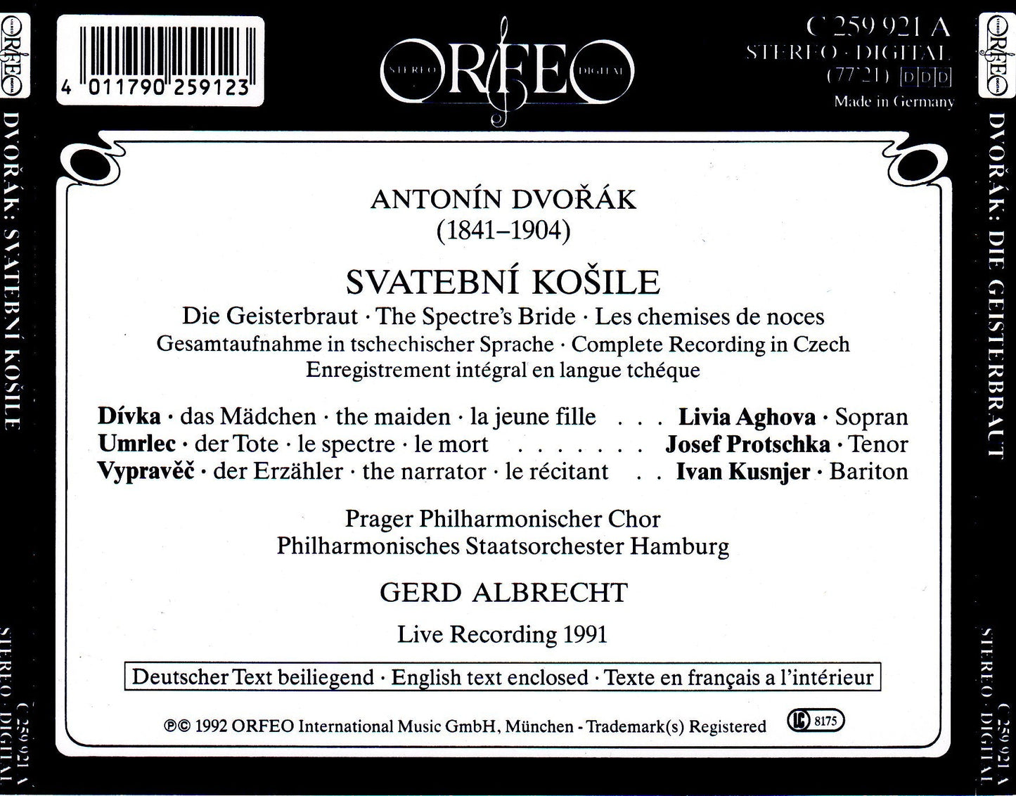 Dvorák: Svatební košile (The Spectre's Bride), Op. 69, B. 13