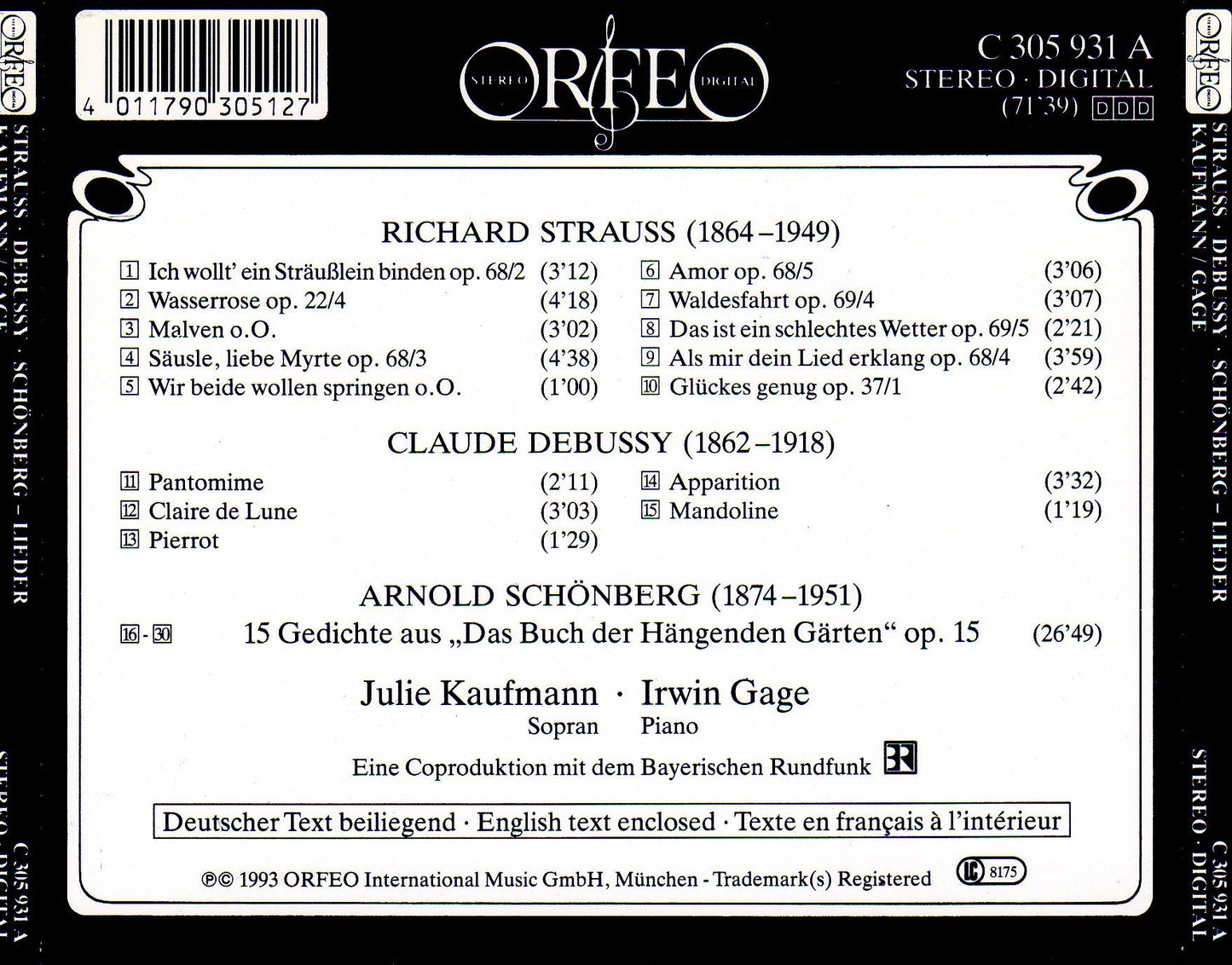 Schoenberg, Stauss & Debussy: Ausgewählte Lieder