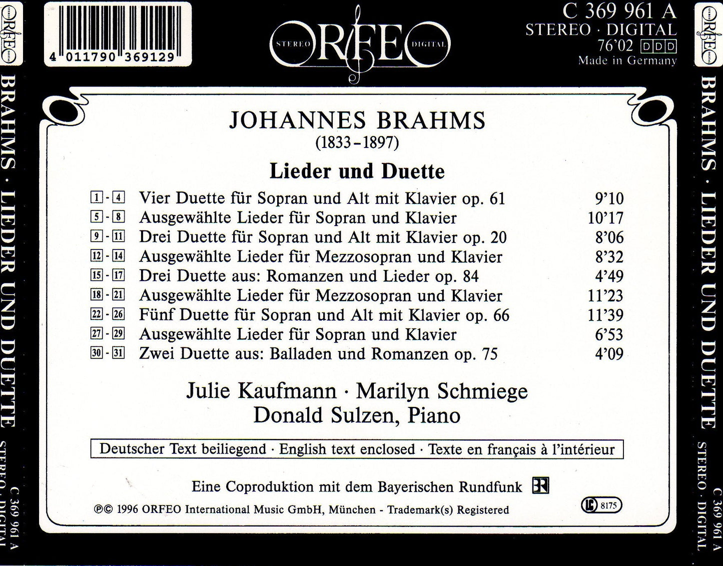 Brahms: Lieder und Duette