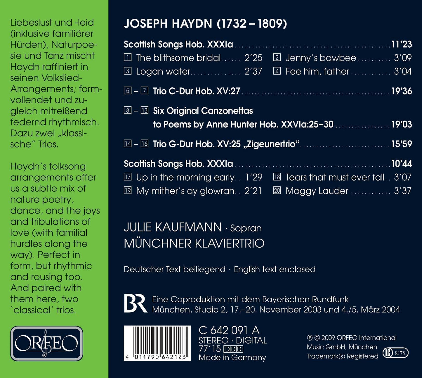 Haydn: Scottish Songs, Trios in C Major & G Major & 6 Origin