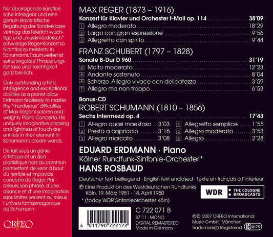 Reger, Schubert & Schumann: Works for Piano