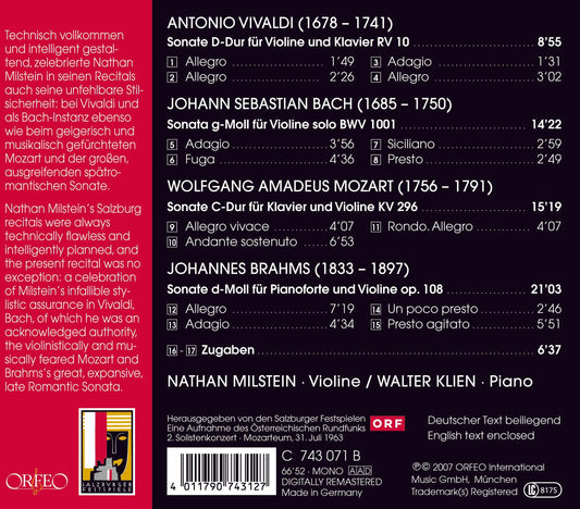 Vivaldi, Bach, Mozart, Paradis & Brahms: Violin Works (Live)