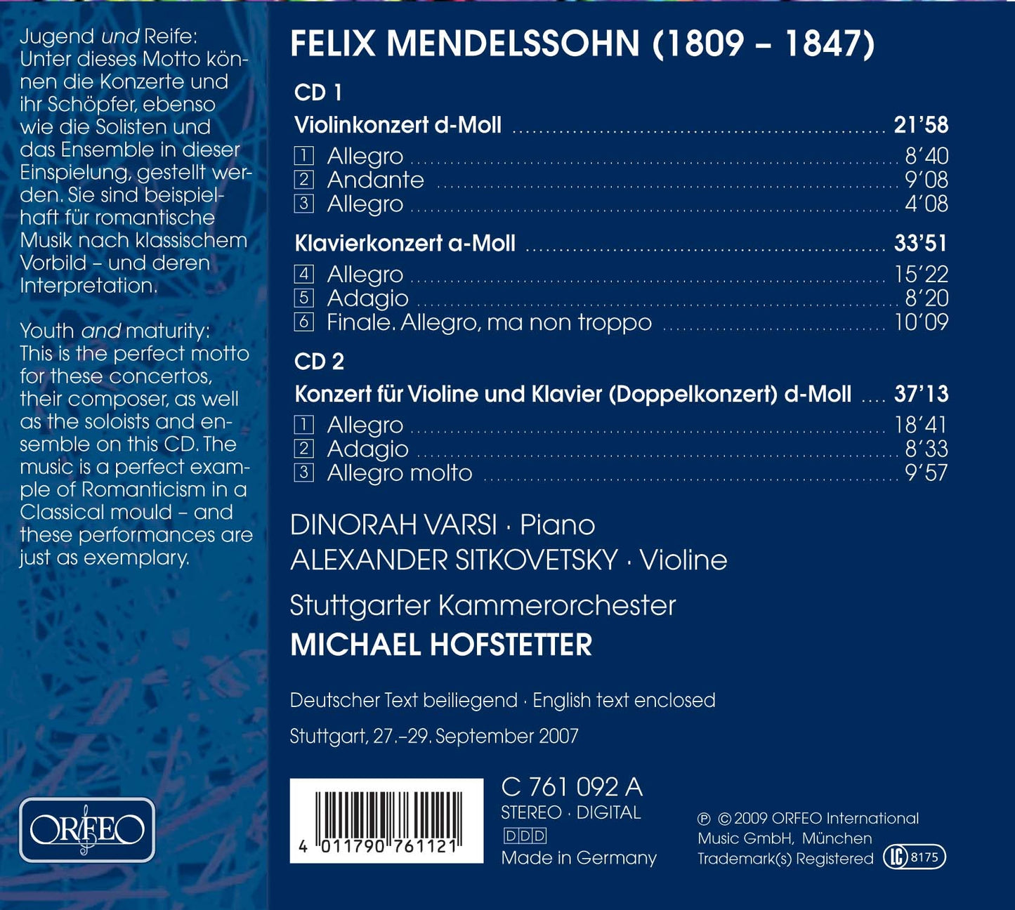 Mendelssohn: Early Concertos for Violin and Piano