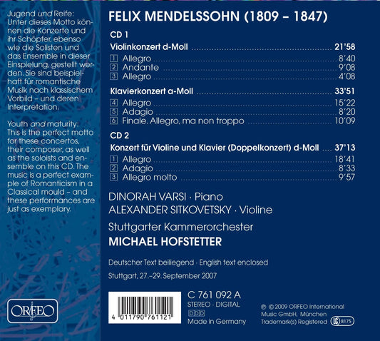 Mendelssohn: Early Concertos for Violin and Piano