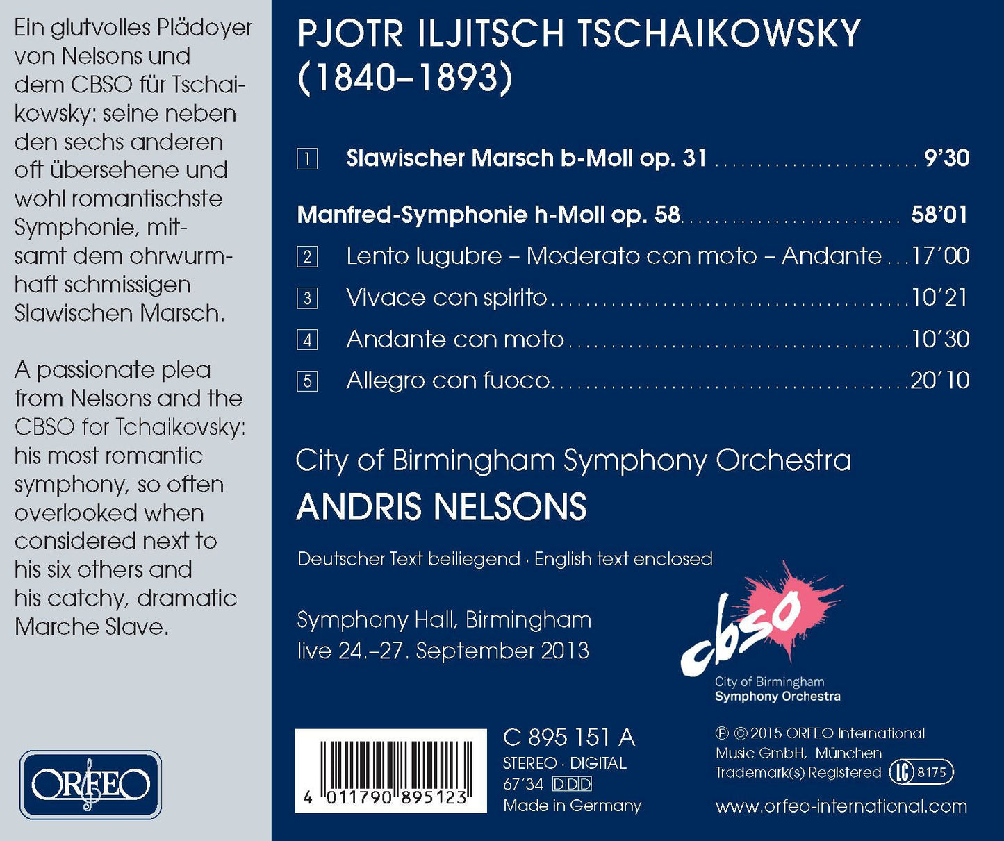 Tchaikovsky: Manfred Symphony, Op. 58 & Marche slave, Op. 31