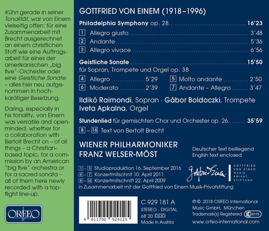 Einem: Philadelphia Symphonie, Geistliche Sonate & Stundenli