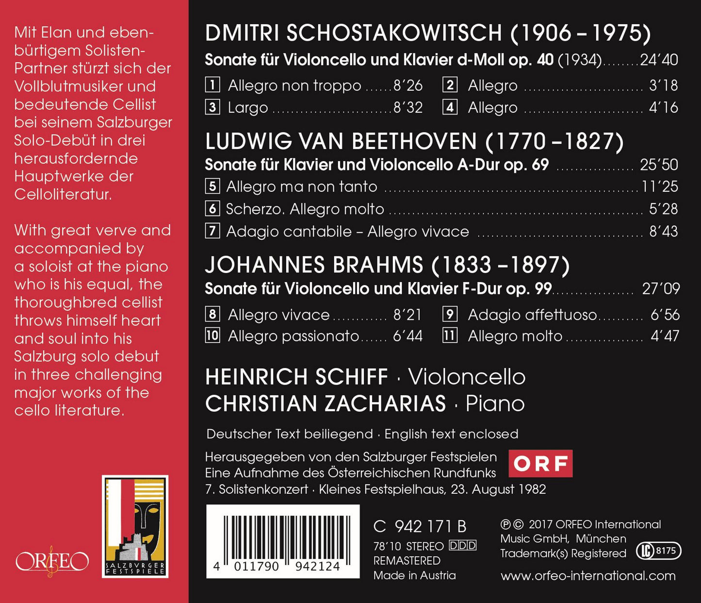 Beethoven, Brahms & Shostakovich: Cello Sonatas (Live)