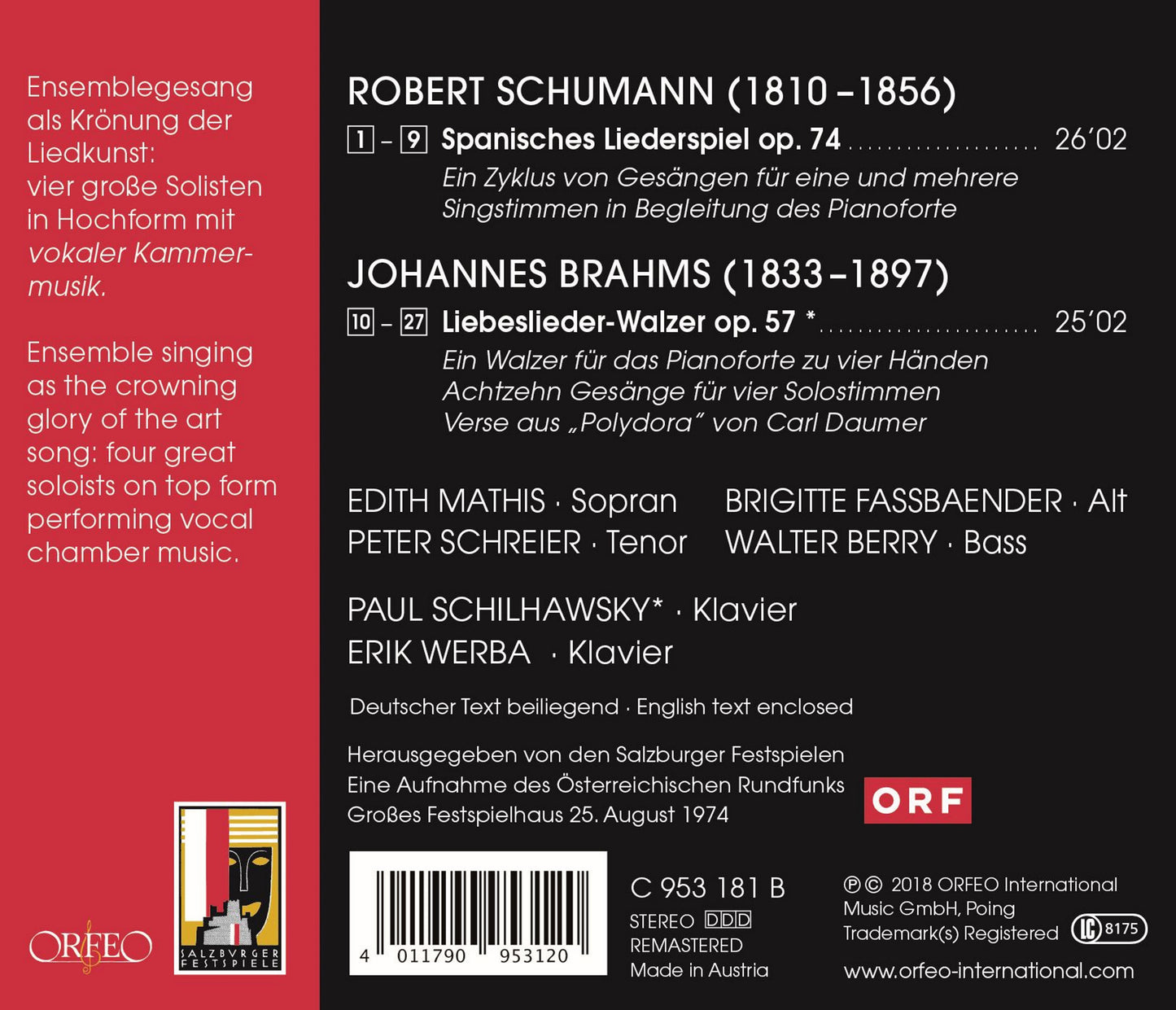 Schumann: Spanisches Liederspiel, Op. 74 - Brahms: 18 Liebes