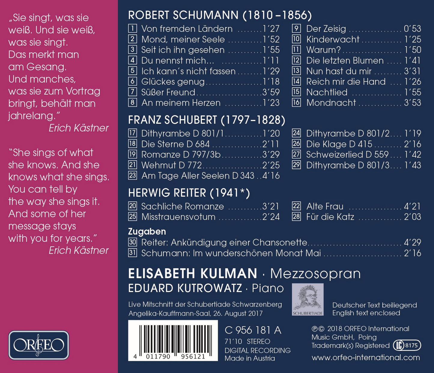 Schumann, Schubert & Reiter: Lieder