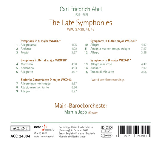 Abel: Late Symphonies