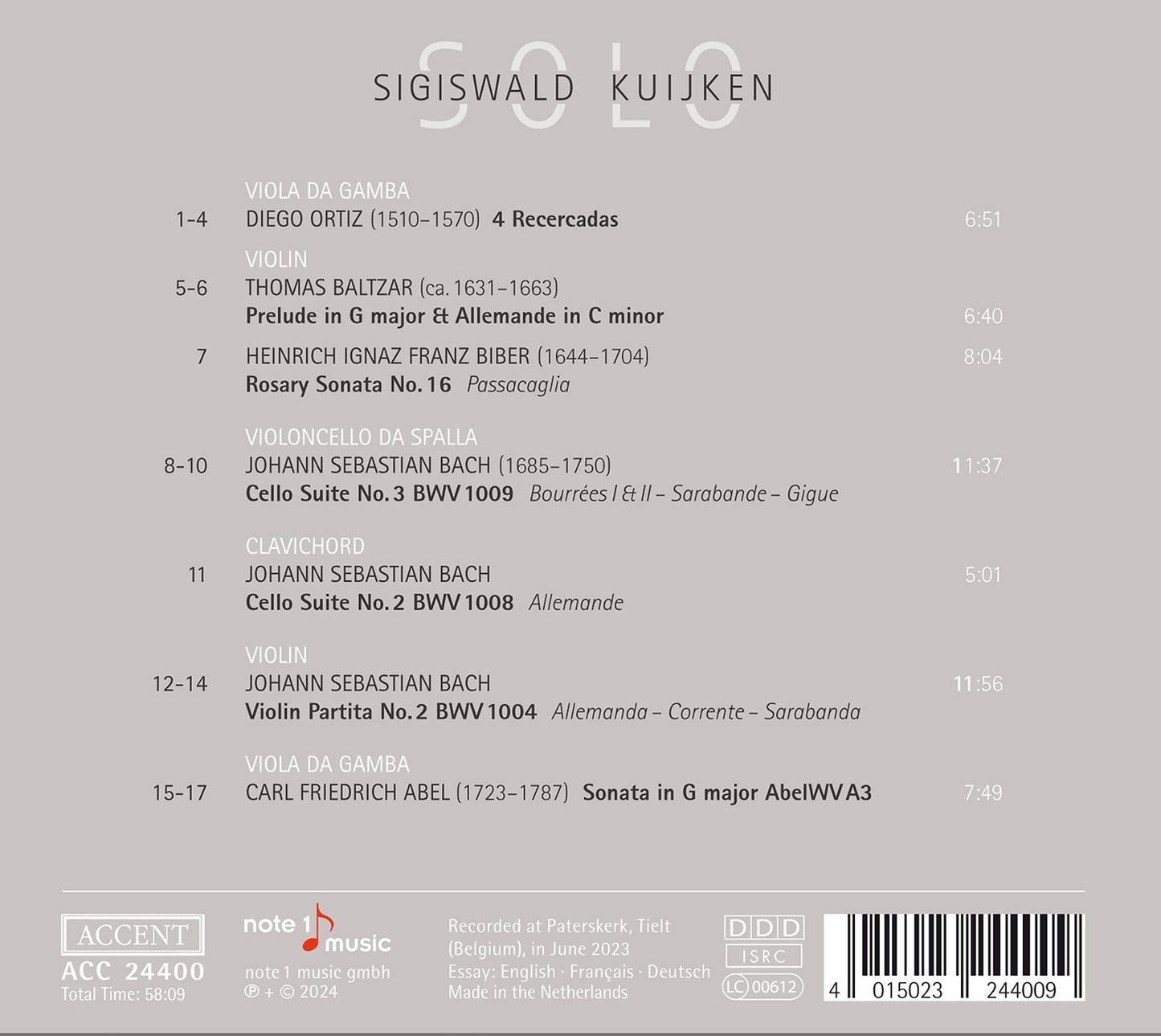 Solo - Works for Violin, Violoncello da Spalla & Viola da Ga