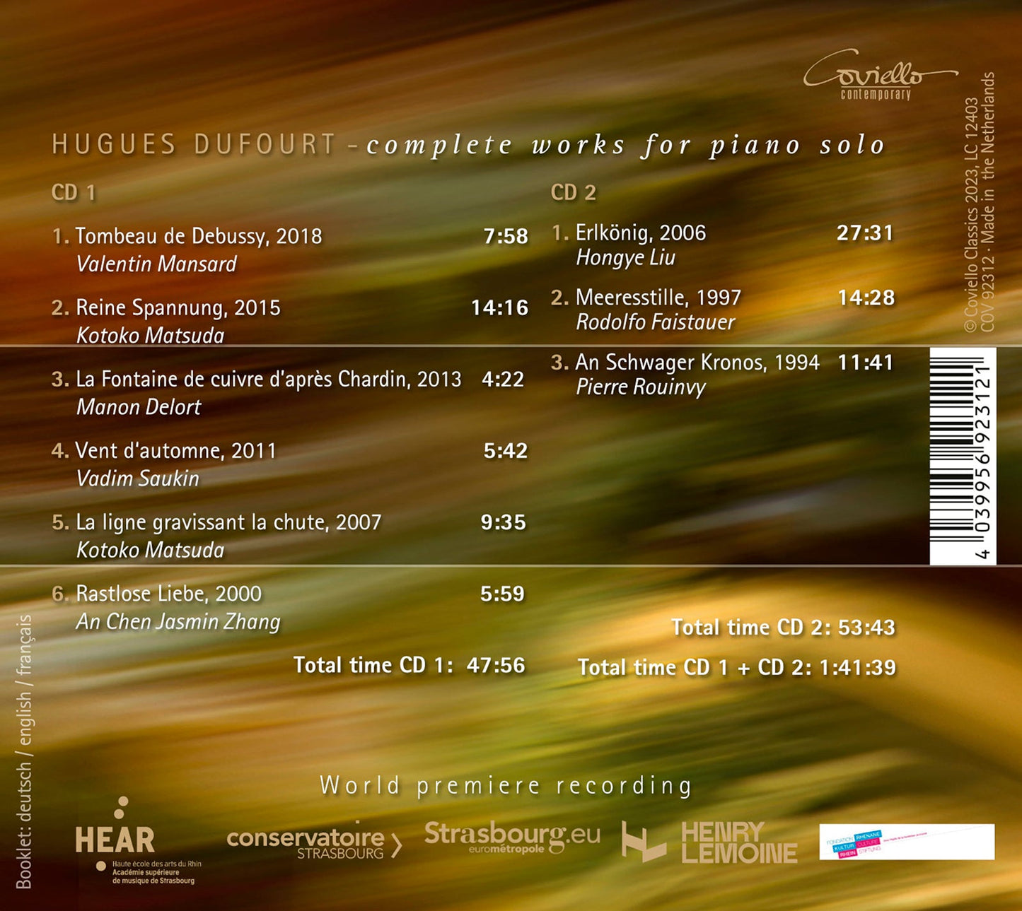 Dufourt: Complete Works for Solo Piano