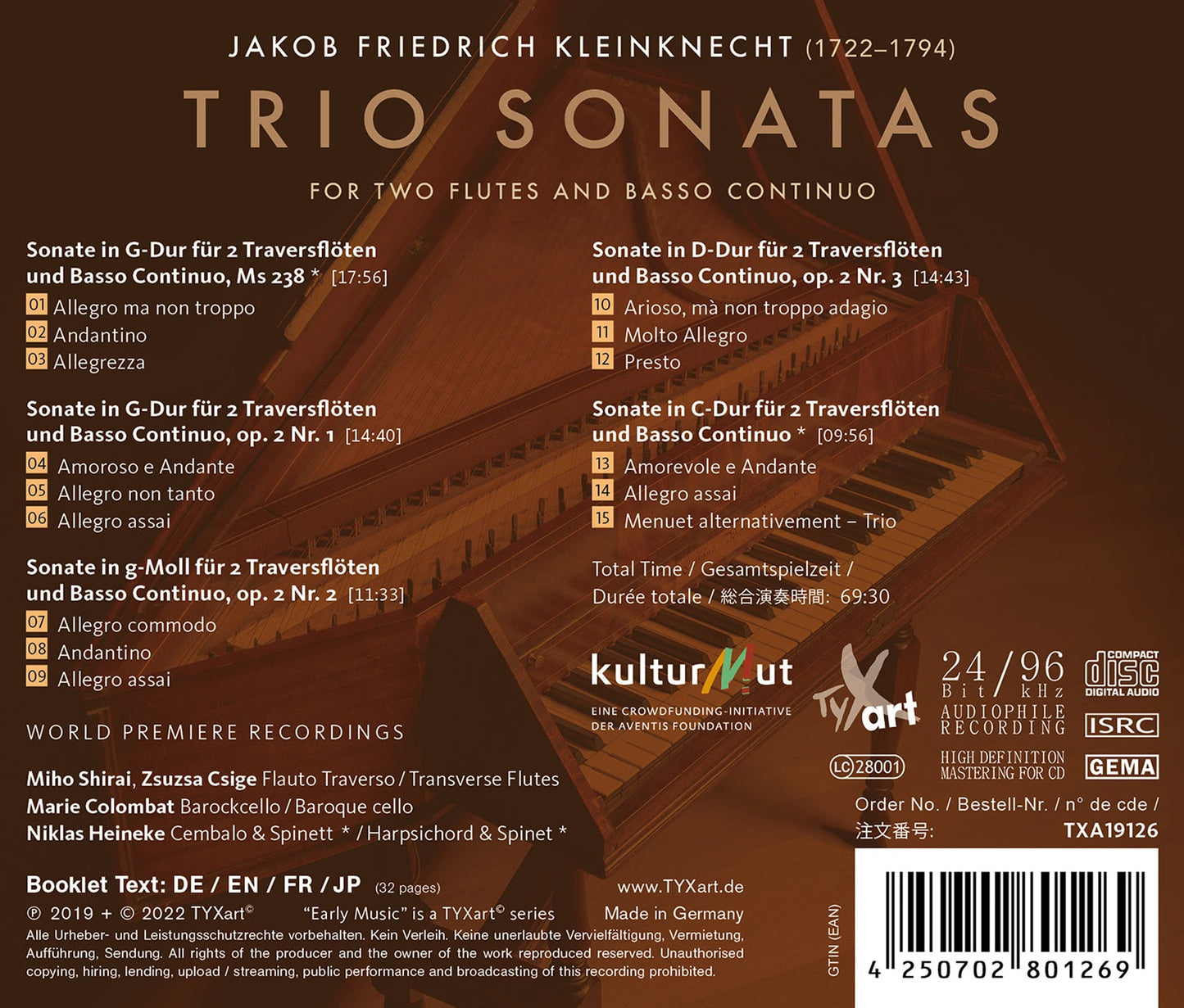 Kleinknecht: Trio Sonatas For Two Flutes & Basso Continuo