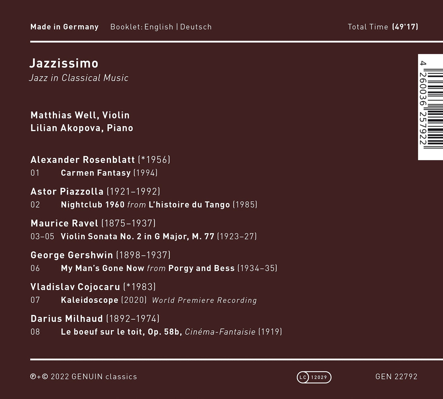 Cojocaru, Gershwin, Milhaud, Piazzolla, Ravel & Rosenblatt: