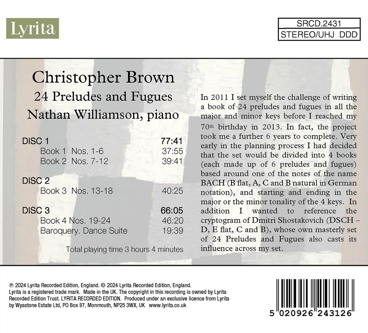 Brown: 24 Preludes & Fugues  Nathan Williamson