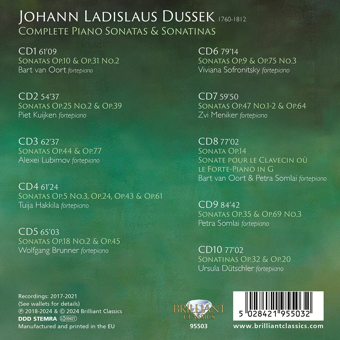 Dussek: Complete Piano Sonatas & Sonatinas  Bart Van Oort, Piet Kuijken, Alexei Lubimov, Tuija Hakkila, Wolfgang Brunner, Viviana Sofronitsky, Z