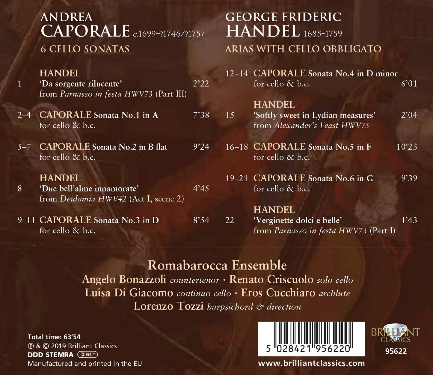 Caporale: Cello Sonatas, Handel: Arias