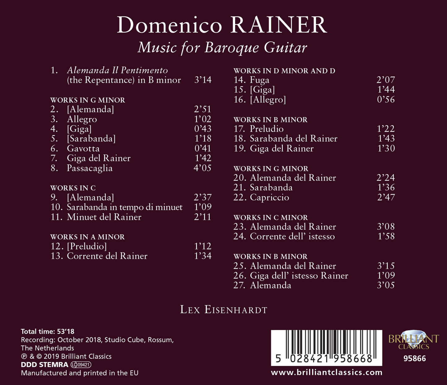 Rainer: Music for Baroque Guitar