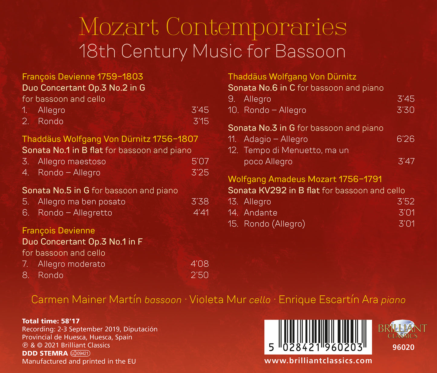 Mozart Contemporaries: 18Th Century Music For Bassoon
