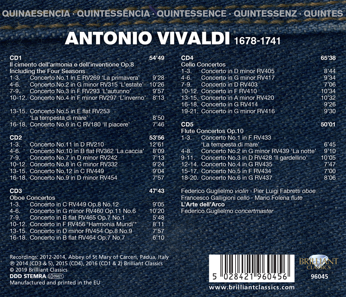 Vivaldi: The Four Seasons - Cello, Oboe & Flute Concertos [5 CDs]