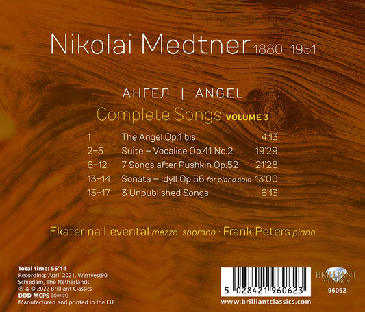 Medtner: Angel - Complete Songs, Vol. 3  Ekaterina Levental, Frank Peters