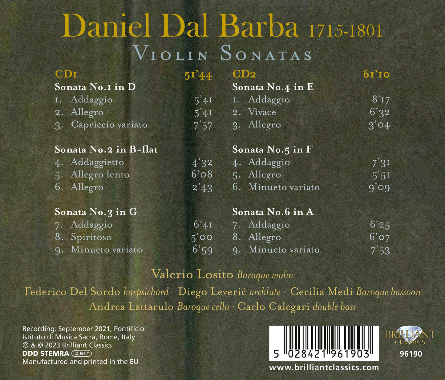 Dal Barba: Violin Sonatas