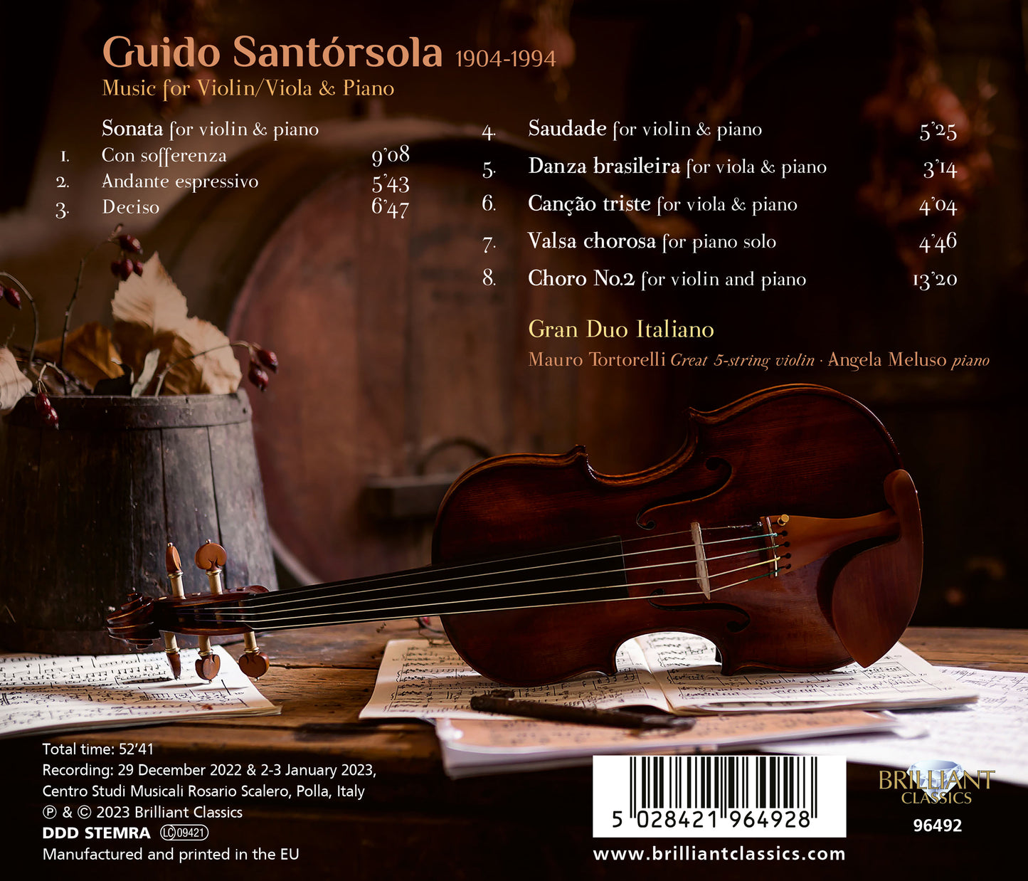 Santorsola: Music for Violin/Viola & Piano