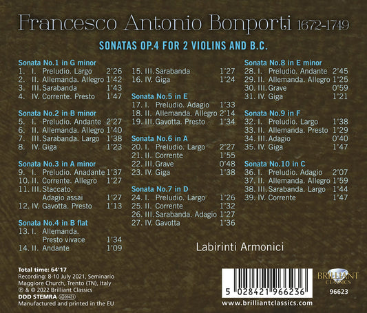 Bonporti: Sonatas For 2 Violins & Basso Continuo