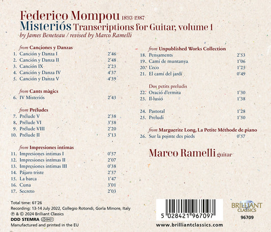 Mompou: Misterios - Transcriptions For Guitar, Vol.1  Marco Ramelli
