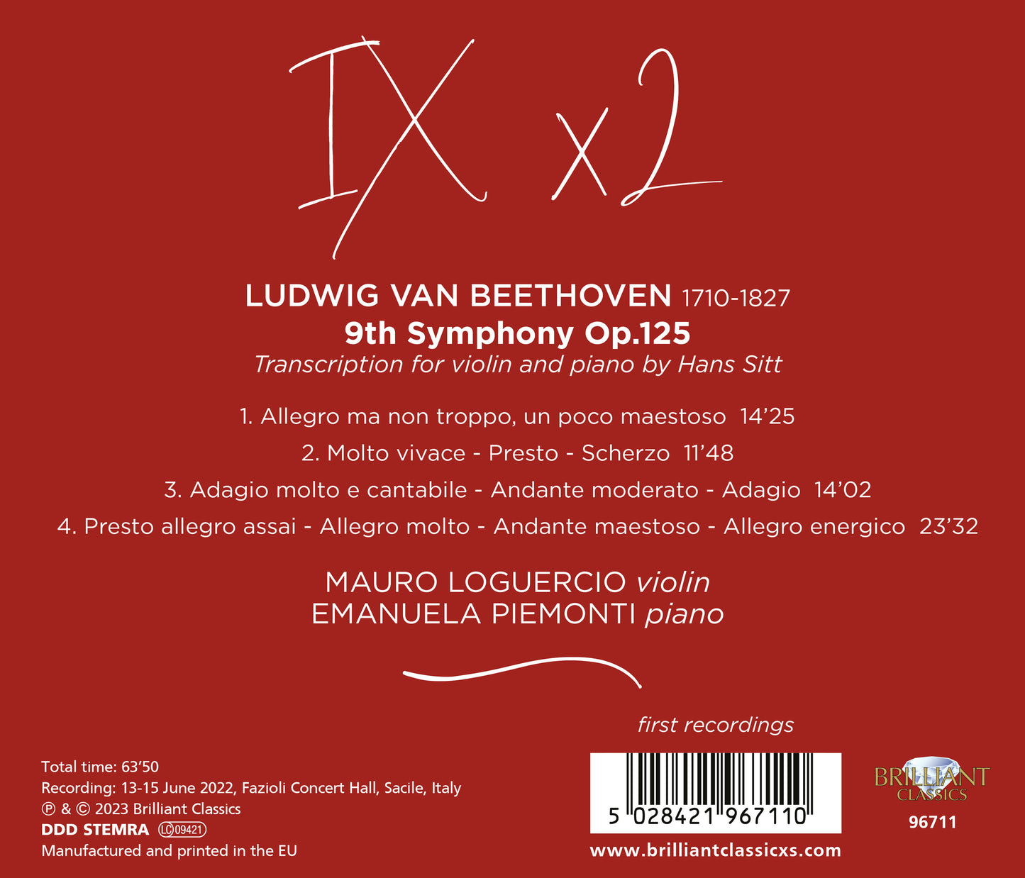 Beethoven: 9Th Symphony, Op. 125 - Transcription For Violin