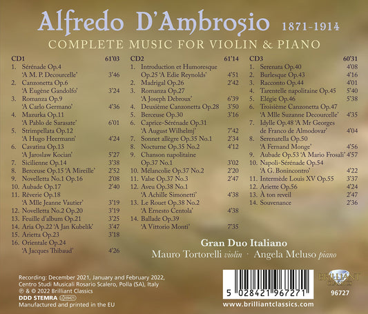 D'Ambrosio: Complete Music For Violin & Piano Gran Duo Italiano, Mauro Tortorelli, Angela Meluso