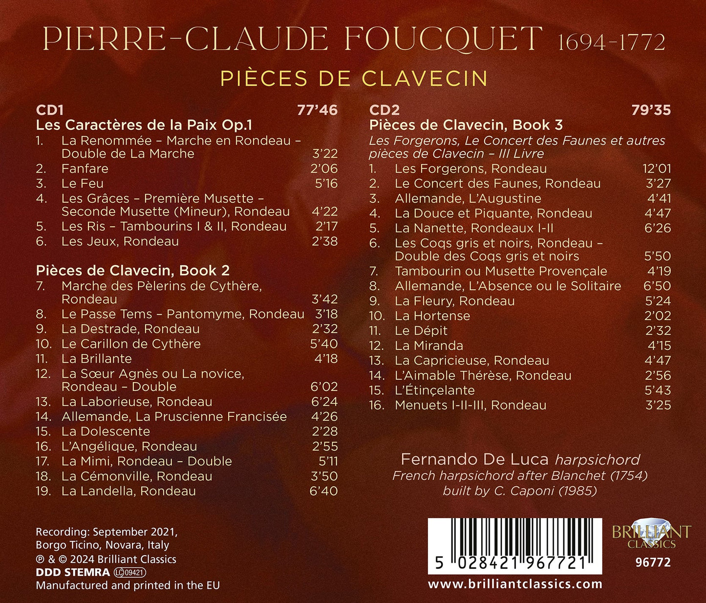 Foucquet: Pieces De Clavecin  Fernando De Luca