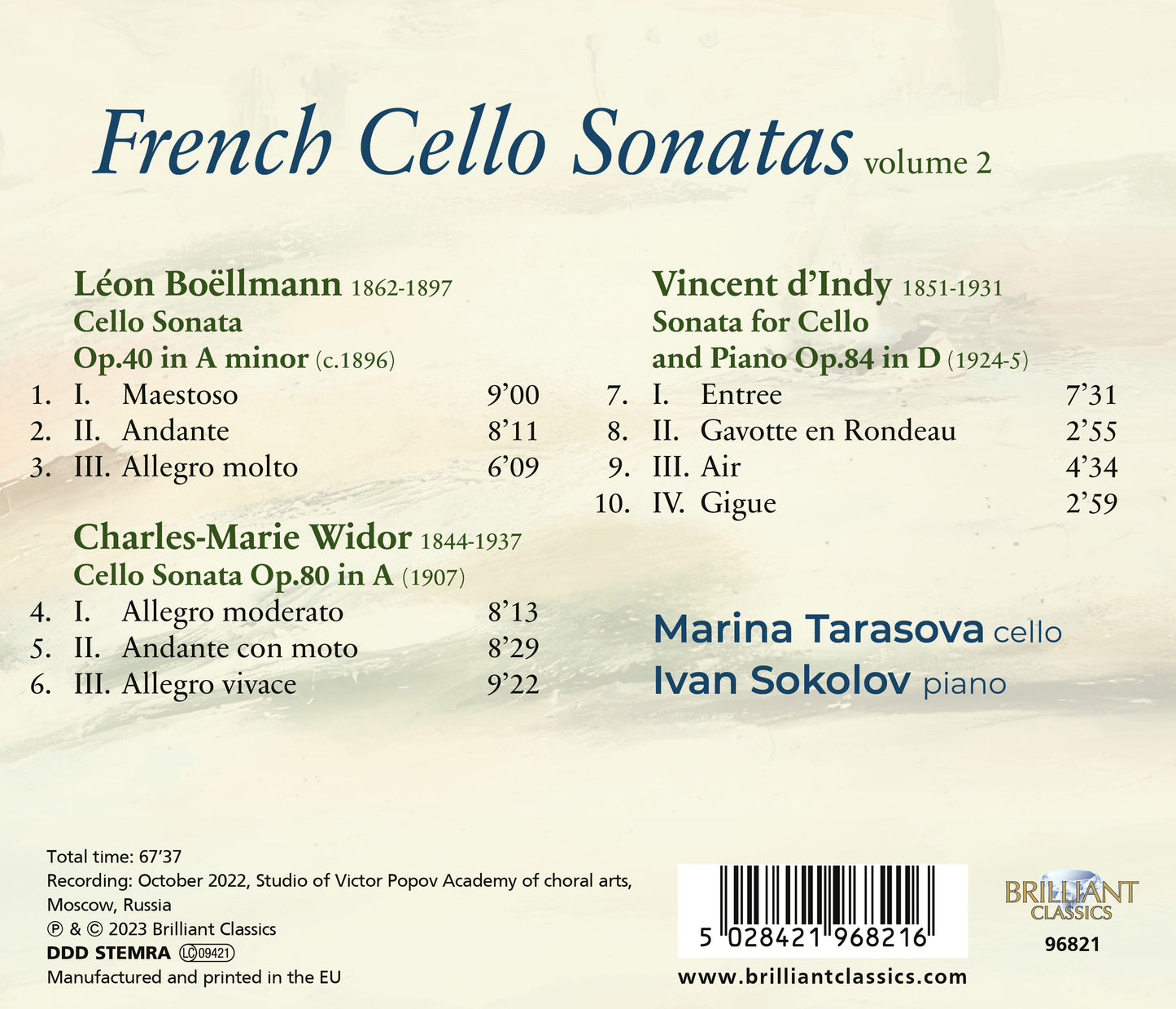 Boellmann, Widor & D'Indy: French Cello Sonatas, Vol. 2