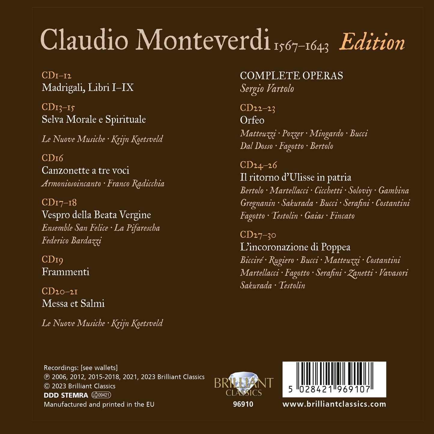 Monteverdi Edition  Le Nuove Musiche, Armoniosoincanto, Ensemble San Felice