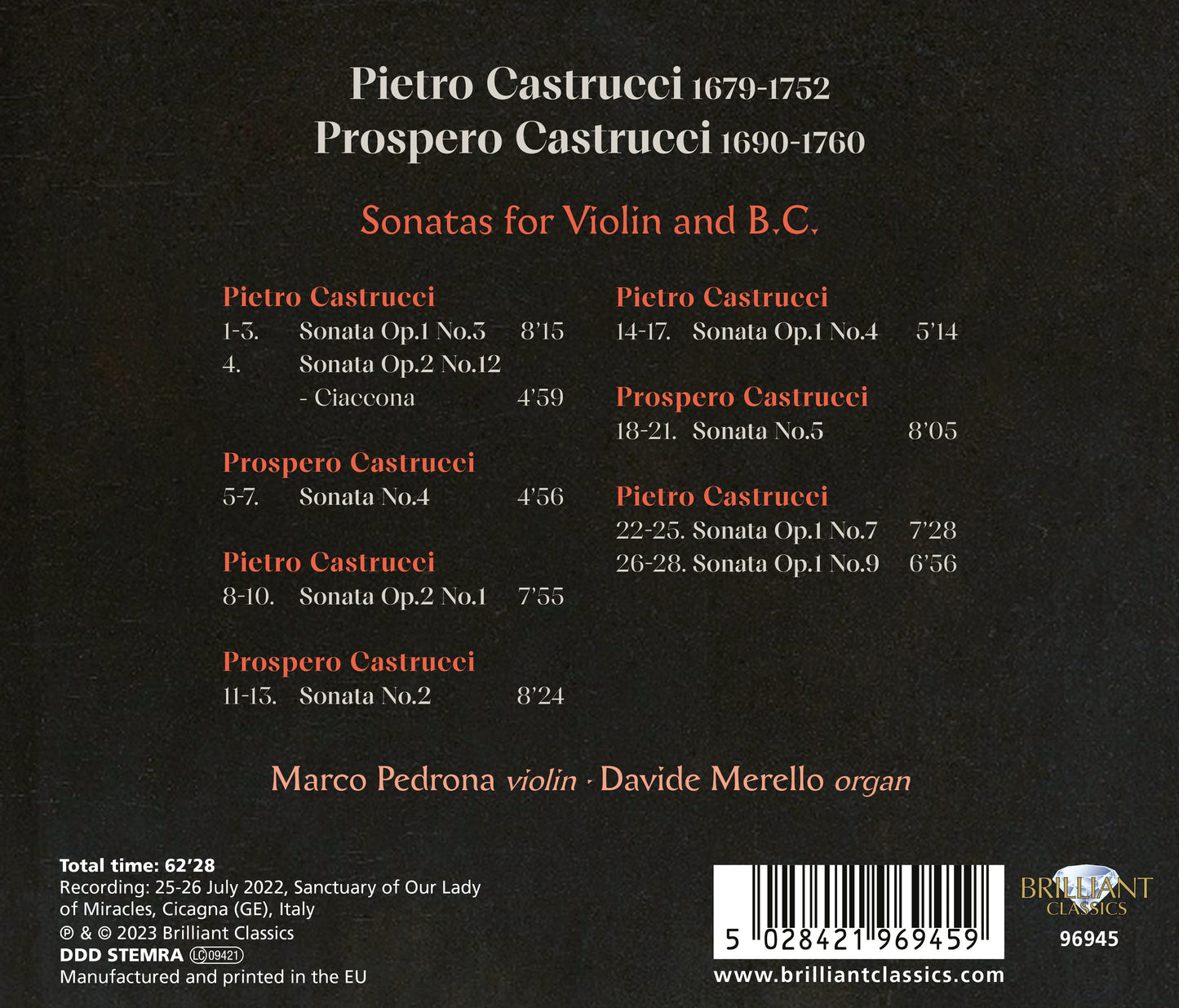 Pietro & Prospero Castrucci: Sonatas For Violin & B.C.