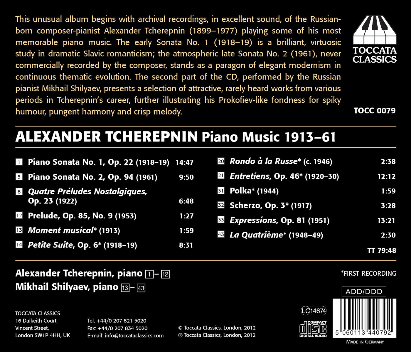 Tcherepnin: Piano Music (1913-61)  Tcherepnin, Shilyaev