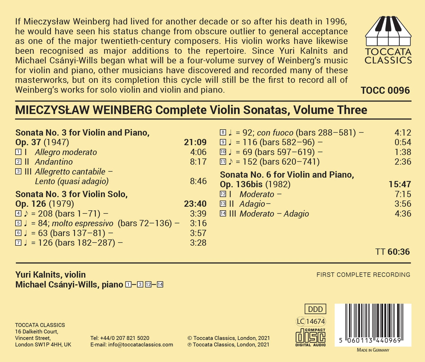 Weinberg: Complete Violin Sonatas, Vol. 3