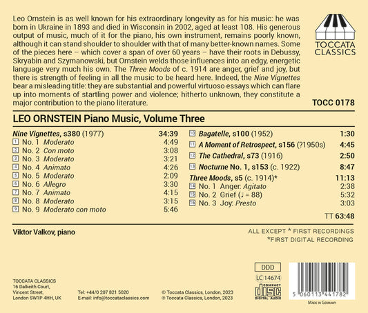 Ornstein: Piano Music, Vol. 3  Viktor Valkov