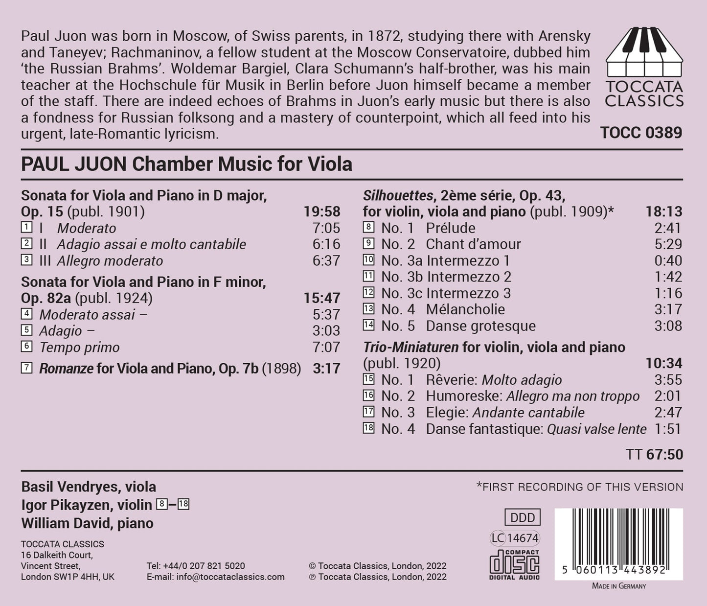 Paul Juon: Chamber Music for Viola