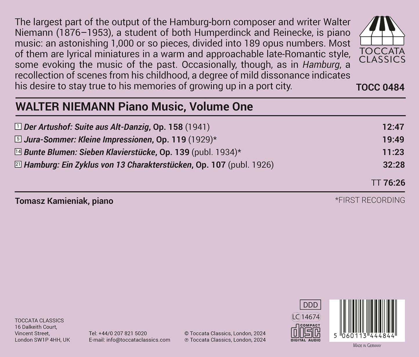 Niemann: Piano Music, Vol. 1