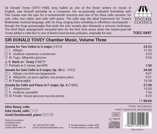 Tovey: Chamber Music, Vol. 3 - The Complete Cello Sonatas