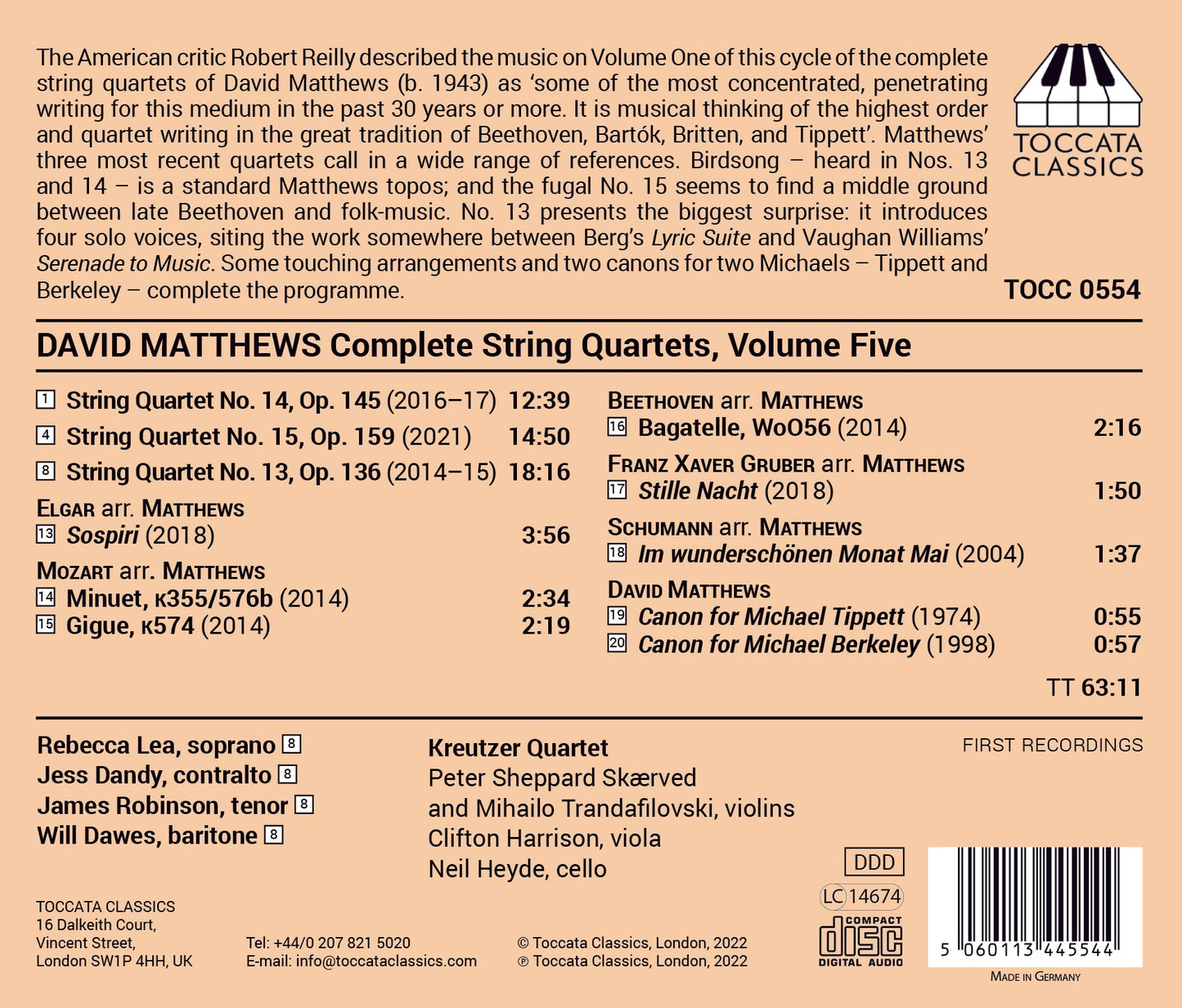 Matthews: Complete String Quartets, Vol. 5