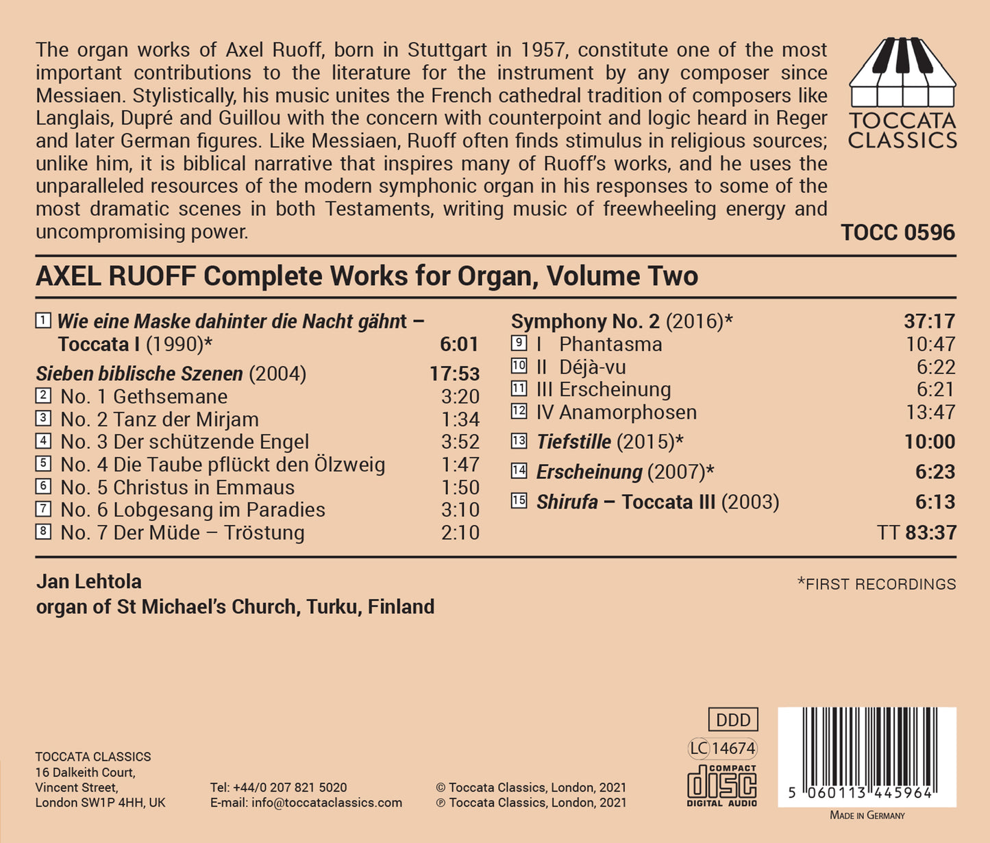 Axel Ruoff: Complete Works For Organ, Vol. 2