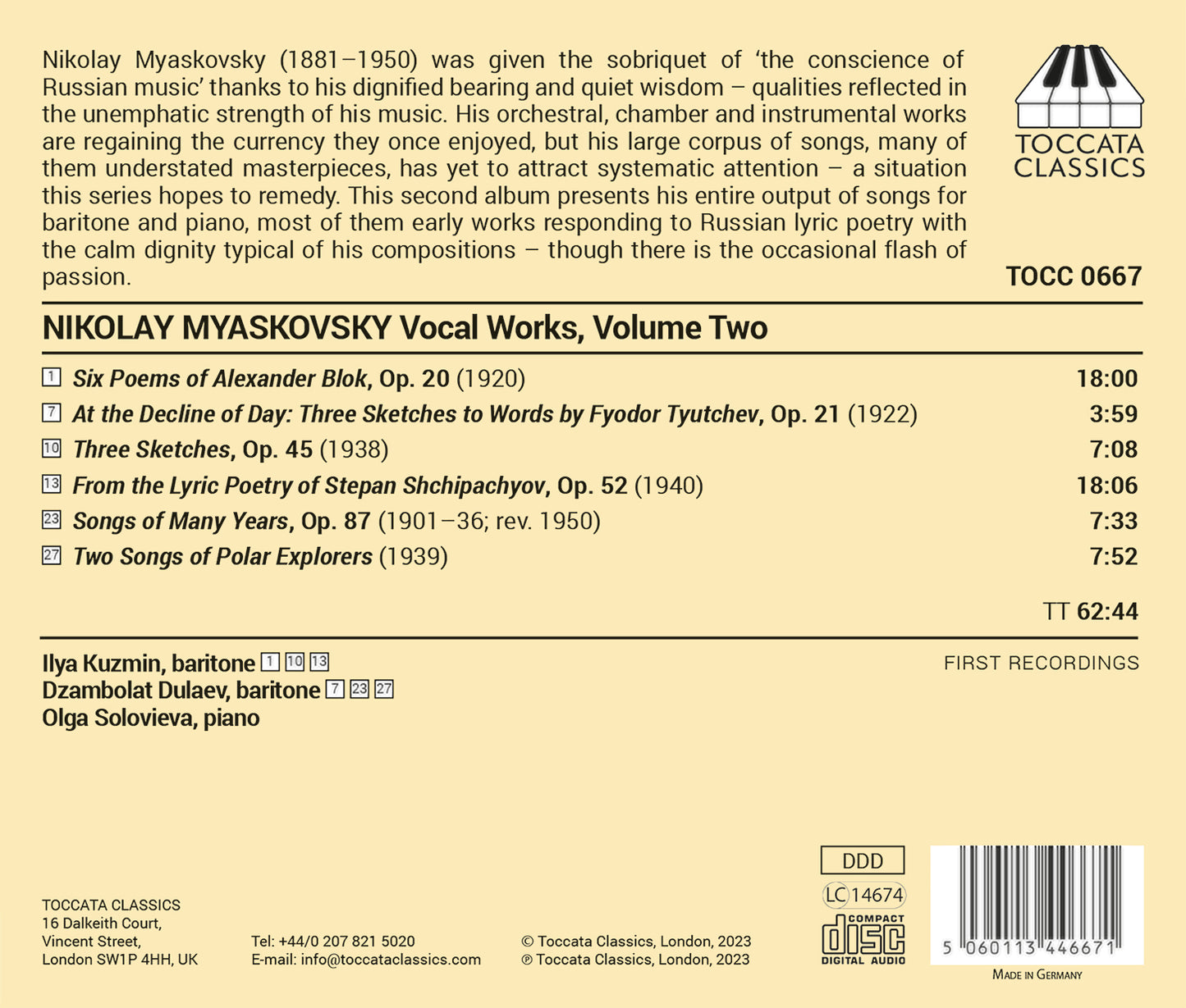 Myaskovsky: Vocal Works, Vol. 2
