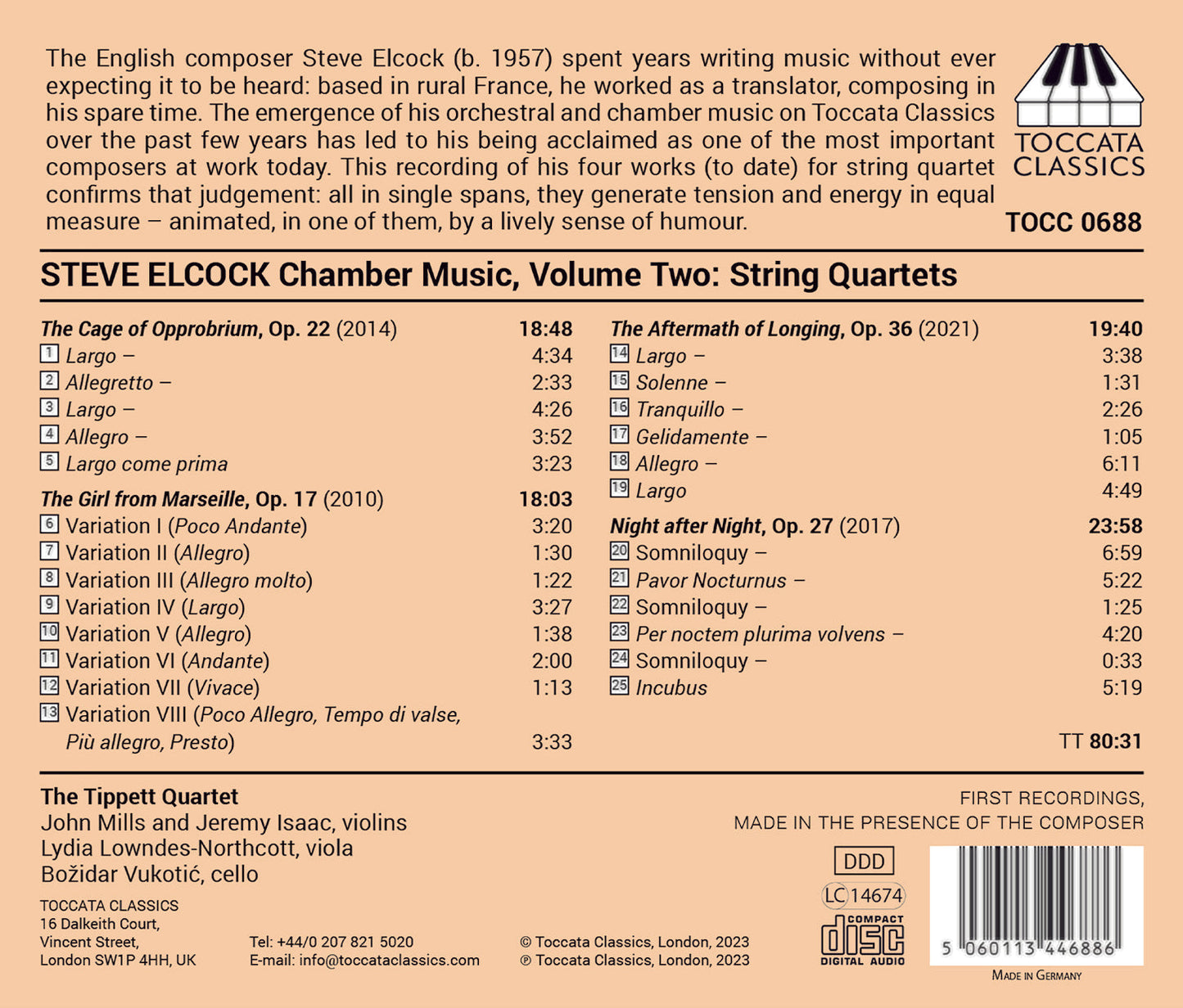 Elcock: Chamber Music, Vol. 2 - String Quartets