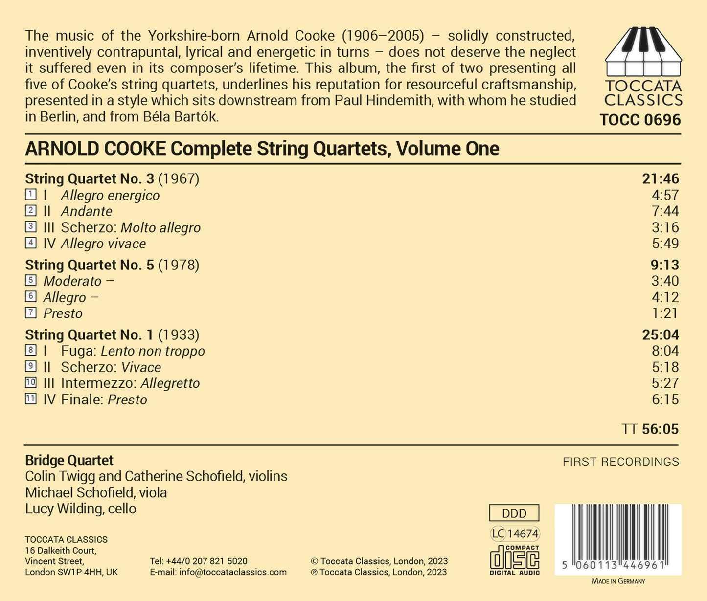 Cooke: Complete String Quartets, Vol. 1 / Bridge Quartet